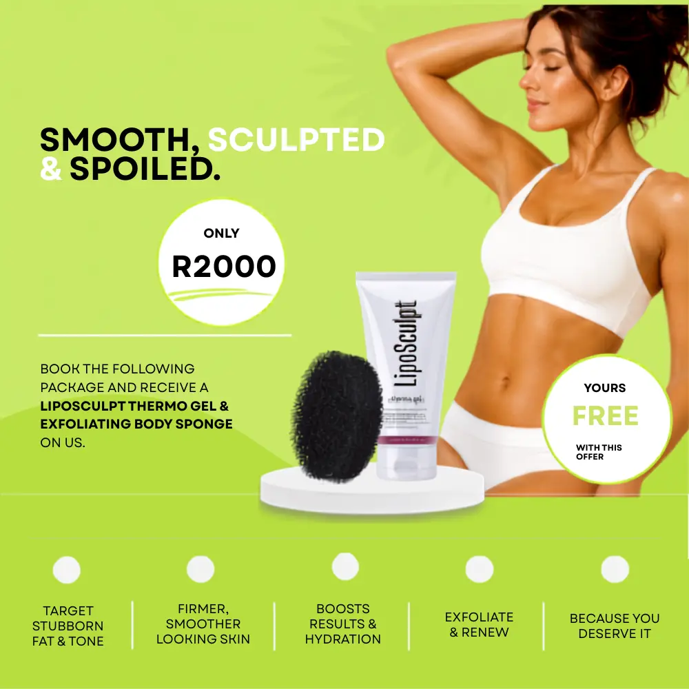 Smooth Sculpted and Spoiled package for R2000 with free LipoSculpt Thermo Gel and exfoliating body sponge